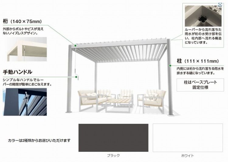 タカショー　パティオムーヴ　構造デザイン　カラー
