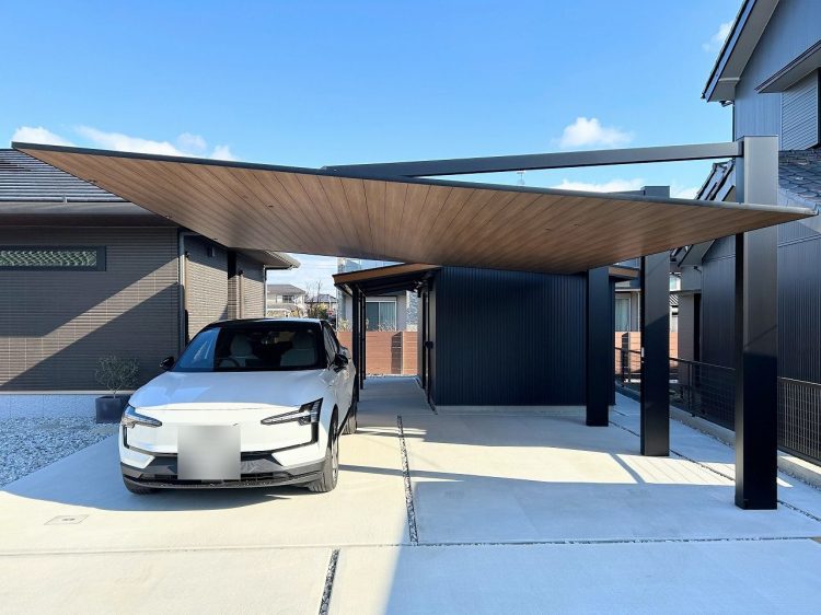 カーポートSC後方支持2台用の施工例、１台用の施工例、3台用の紹介
