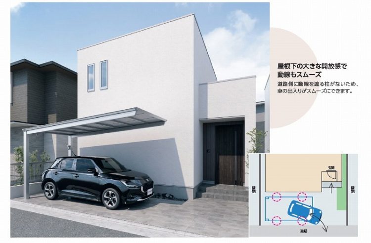コンパクトカー向けのカーポート　三協セルフィフリー