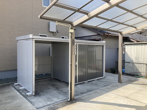 屋根が前流れ仕様のイナバ　ネクスタウィズの施工例のご紹介　浜松市北区